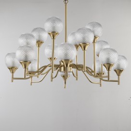 Fine Brass 16 Light Chandelier with Ball Glass Shades