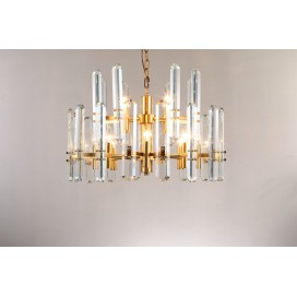 Fine Brass 12 (8+4) Light Two Tiers Crystal Chandelier