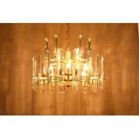 Fine Brass 12 (8+4) Light Two Tiers Crystal Chandelier