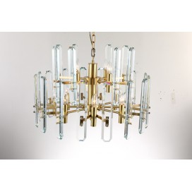 Fine Brass 12 (8+4) Light Two Tiers Crystal Chandelier