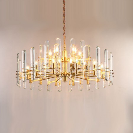 Fine Brass 18 (12+6) Light Crystal Two Tiers Chandelier