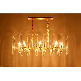 Long Fine Brass 8 Light Crystal Chandelier