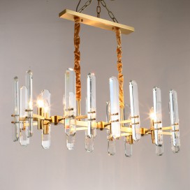 Long Fine Brass 8 Light Crystal Chandelier