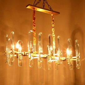 Long Fine Brass 8 Light Crystal Chandelier