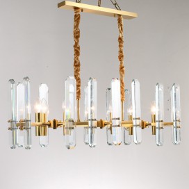 Long Fine Brass 8 Light Crystal Chandelier