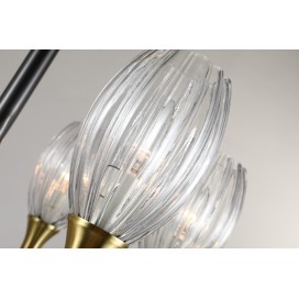 Fine Brass 7 (6+1) Light Crystal Chandelier with Glass Shades