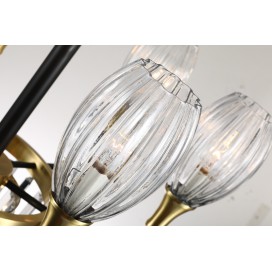 Fine Brass 7 (6+1) Light Crystal Chandelier with Glass Shades