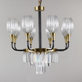 Fine Brass 9 (8+1) Light Crystal Chandelier