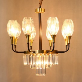 Fine Brass 9 (8+1) Light Crystal Chandelier
