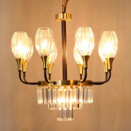 Fine Brass 9 (8+1) Light Crystal Chandelier