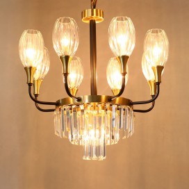 Fine Brass 9 (8+1) Light Crystal Chandelier