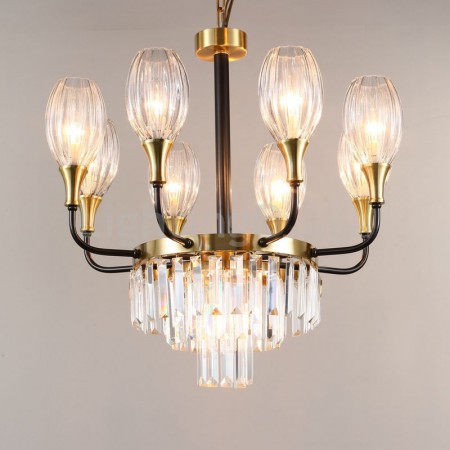 Fine Brass 9 (8+1) Light Crystal Chandelier