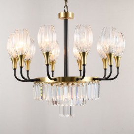 Fine Brass 11 (10+1) Light Crystal Chandelier