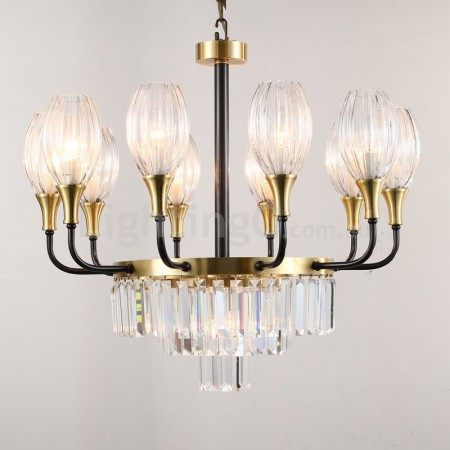 Fine Brass 11 (10+1) Light Crystal Chandelier