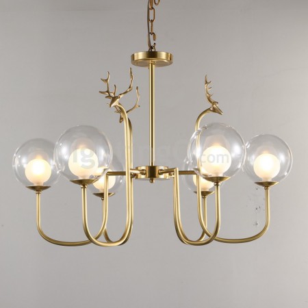 Fine Brass 6 Light Chandelier with Ball Glass Shades