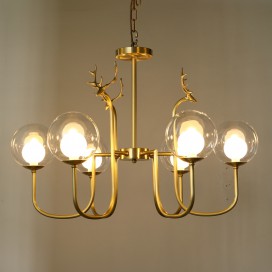 Fine Brass 6 Light Chandelier with Ball Glass Shades