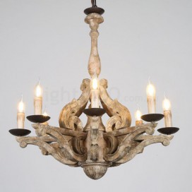 8 Light Vintage Retro Wooden Chandelier