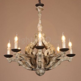 8 Light Vintage Retro Wooden Chandelier