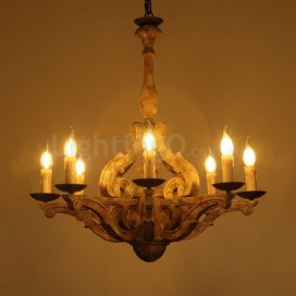 8 Light Vintage Retro Wooden Chandelier