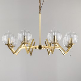 Fine Brass 8 Light Chandelier with Glass Shades