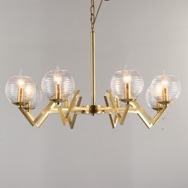 Fine Brass 8 Light Chandelier with Glass Shades