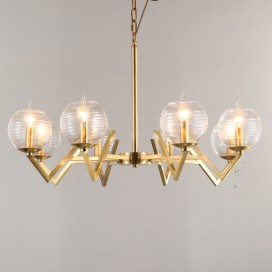 Fine Brass 8 Light Chandelier with Glass Shades