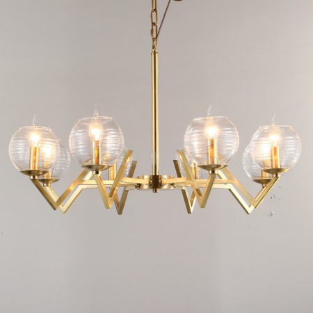 Fine Brass 8 Light Chandelier with Glass Shades