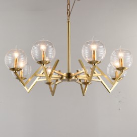 Fine Brass 8 Light Chandelier with Glass Shades