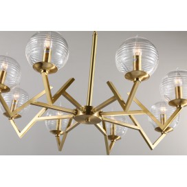 Fine Brass 8 Light Chandelier with Glass Shades