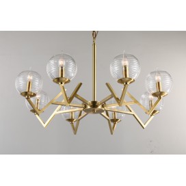 Fine Brass 8 Light Chandelier with Glass Shades