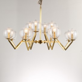 Fine Brass 12 Light Chandelier with Ball Glass Shades