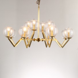 Fine Brass 12 Light Chandelier with Ball Glass Shades