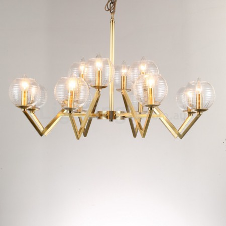 Fine Brass 12 Light Chandelier with Ball Glass Shades