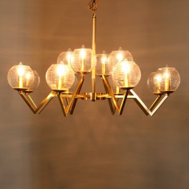 Fine Brass 12 Light Chandelier with Ball Glass Shades