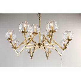 Fine Brass 12 Light Chandelier with Ball Glass Shades