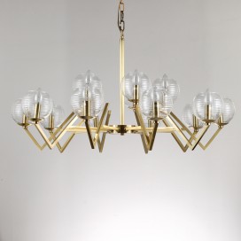 Fine Brass 15 Light Chandelier with Glass Shades