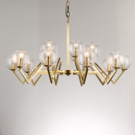 Fine Brass 15 Light Chandelier with Glass Shades