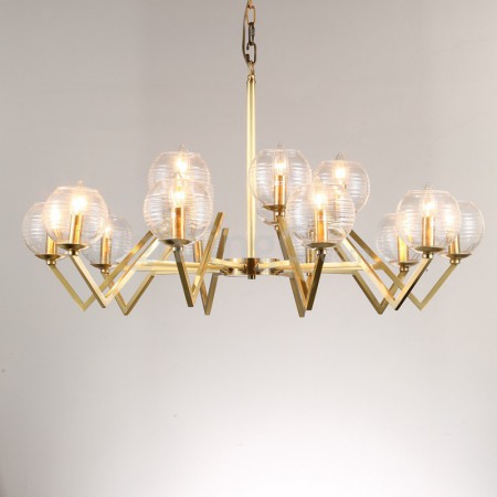 Fine Brass 15 Light Chandelier with Glass Shades