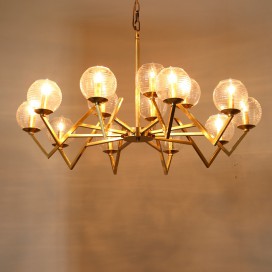 Fine Brass 15 Light Chandelier with Glass Shades