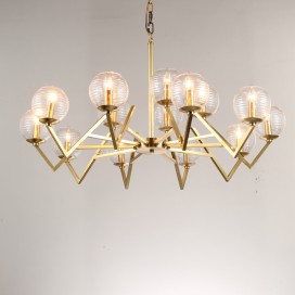 Fine Brass 15 Light Chandelier with Glass Shades