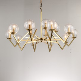 Fine Brass 15 Light Chandelier with Glass Shades