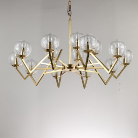 Fine Brass 15 Light Chandelier with Glass Shades