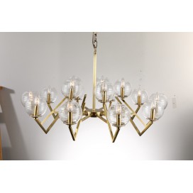 Fine Brass 15 Light Chandelier with Glass Shades