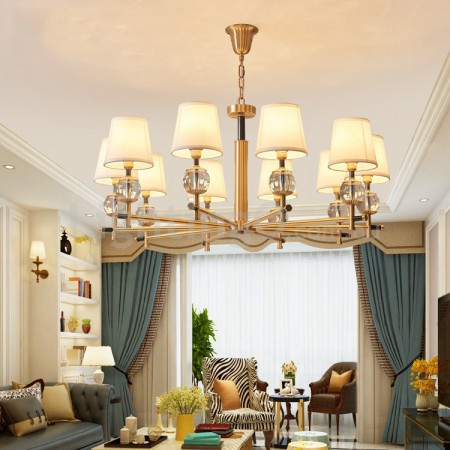 Fine Brass 10 Light Chandelier with Fabric Shades LightingO