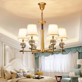 Fine Brass 6 Light Chandelier with Fabric Shades