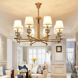 Fine Brass 8 Light Chandelier with Fabric Shades