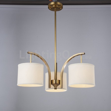 Fine Brass 3 Light Chandelier with Fabric Shades