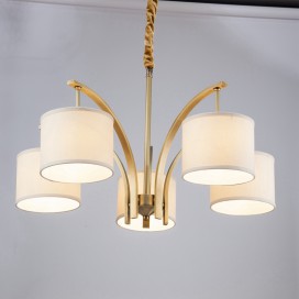 Fine Brass 5 Light Chandelier with Fabric Shades