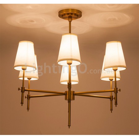 Fine Brass 6 Light Chandelier with Fabric Shades