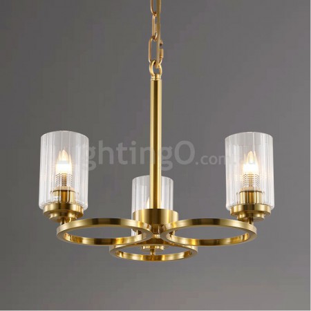 Fine Brass 3 Light Chandelier with Glass Shades